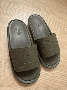 Louis Vuitton Olive Green Monogram Slide Sandals - women’s